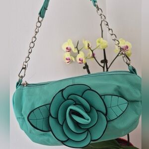 Elegant Teal Floral Shoulder Bag
